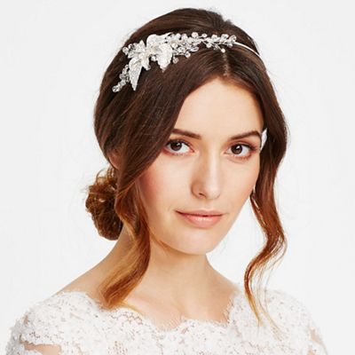 Online exclusive crystal flower and leaf side headband